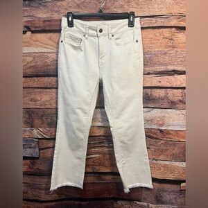 Dip Brand Off-White Women’s Cropped Jeans with Frayed Faux Raw Hem